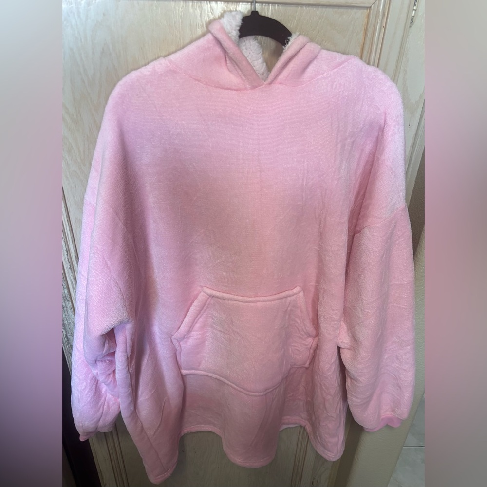 Women's Oversized Pink Hoodie Blanket Fleece Sherpa One Size‎